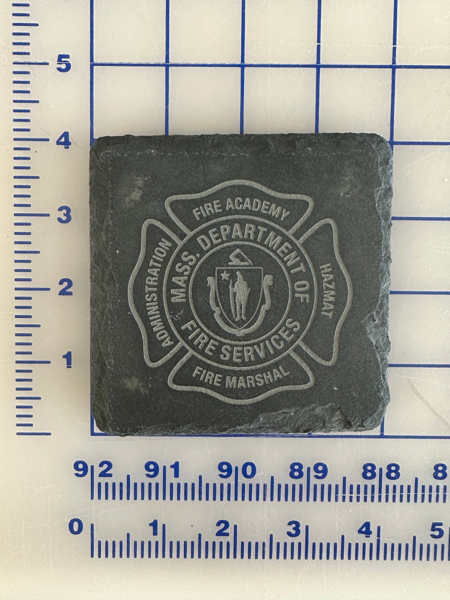 Slate Coaster with MFA logo Laser Engraved