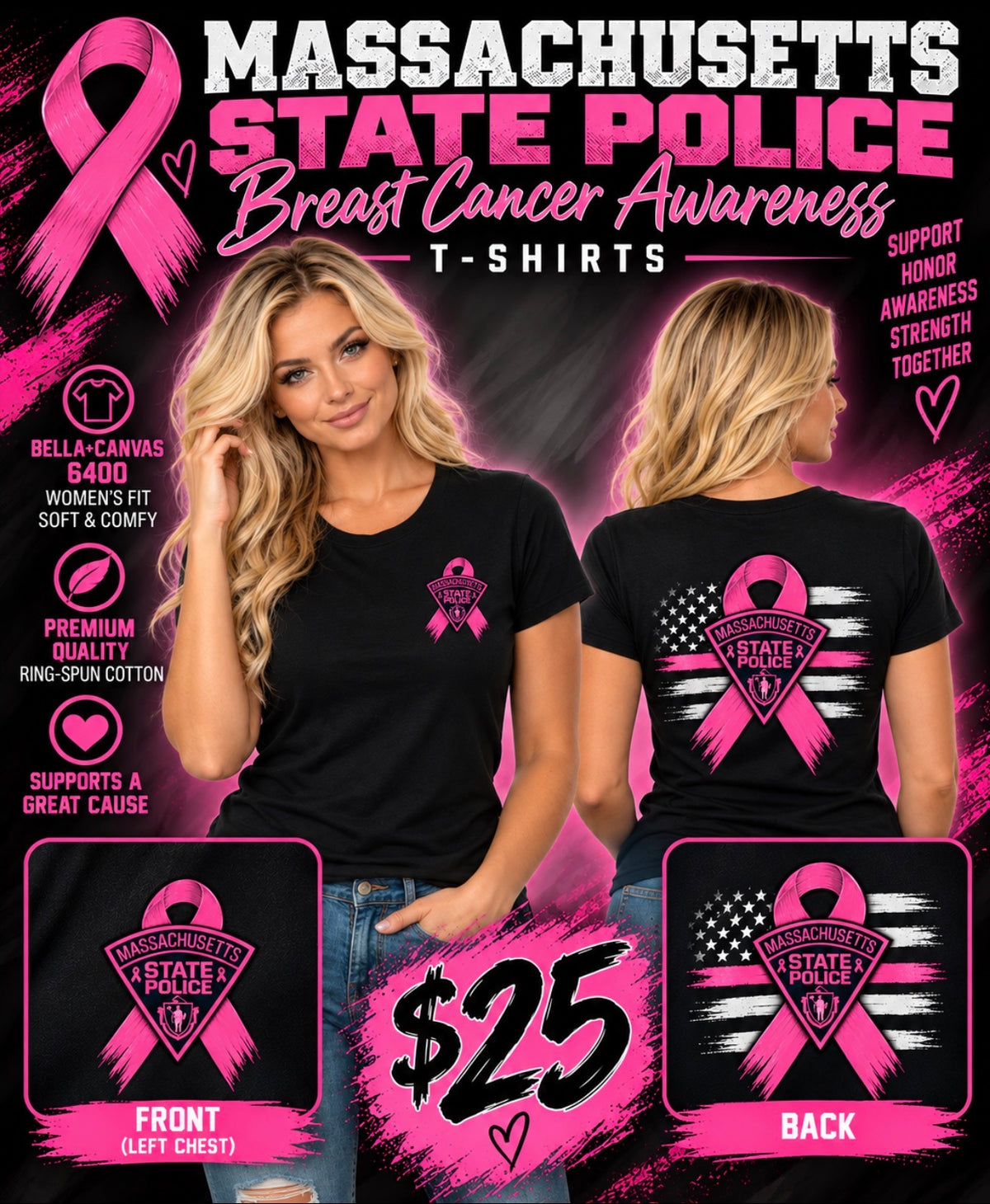 Massachusetts State Police Breast Cancer T-shirt (Ladies)